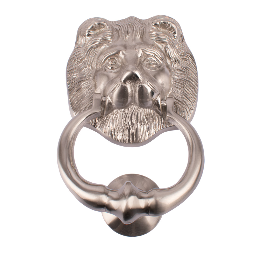 Dart Lion Head Cast Brass Door Knocker 177mm x 107mm - Satin Nickel